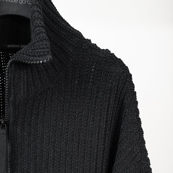 Annette Gortz Fall 2022 Lilit Black Chenille Chunky Zip Cardigan, Size M - Picture 5 of 11